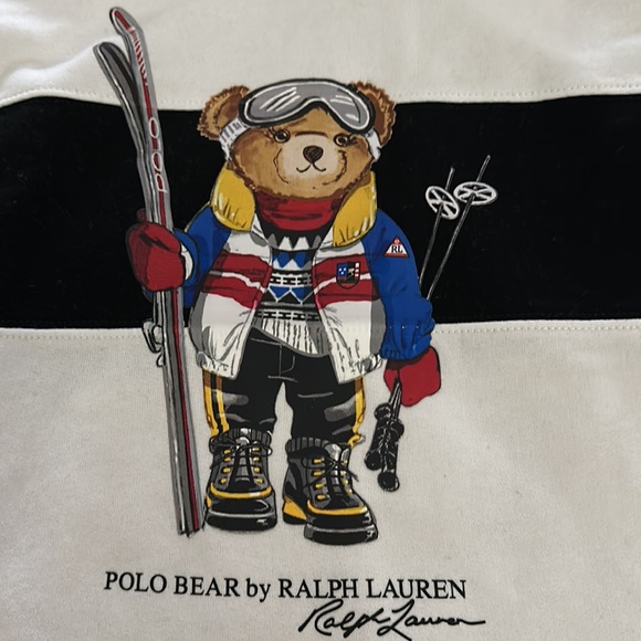 Girls Polo sweatshirt hoodie ski near dress so2 7 small ivory red and blue - Picture 2 of 3